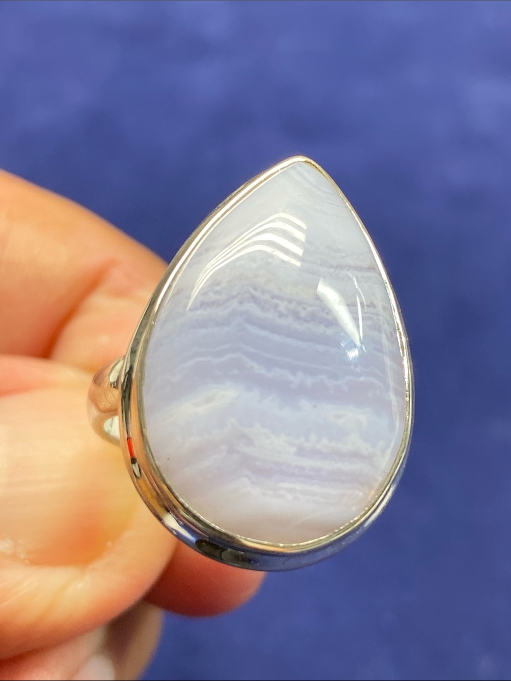 Sterling Silver Teardrop Blue Lace Agate Ring -Size 6